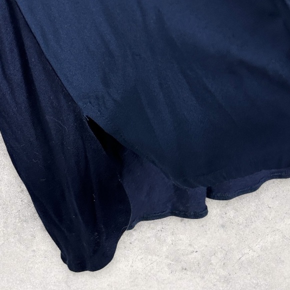 Maison Coupe Navy Blue Long Sleeve Pleated Top Embroidered Button Down Shirt Med - Picture 7 of 9